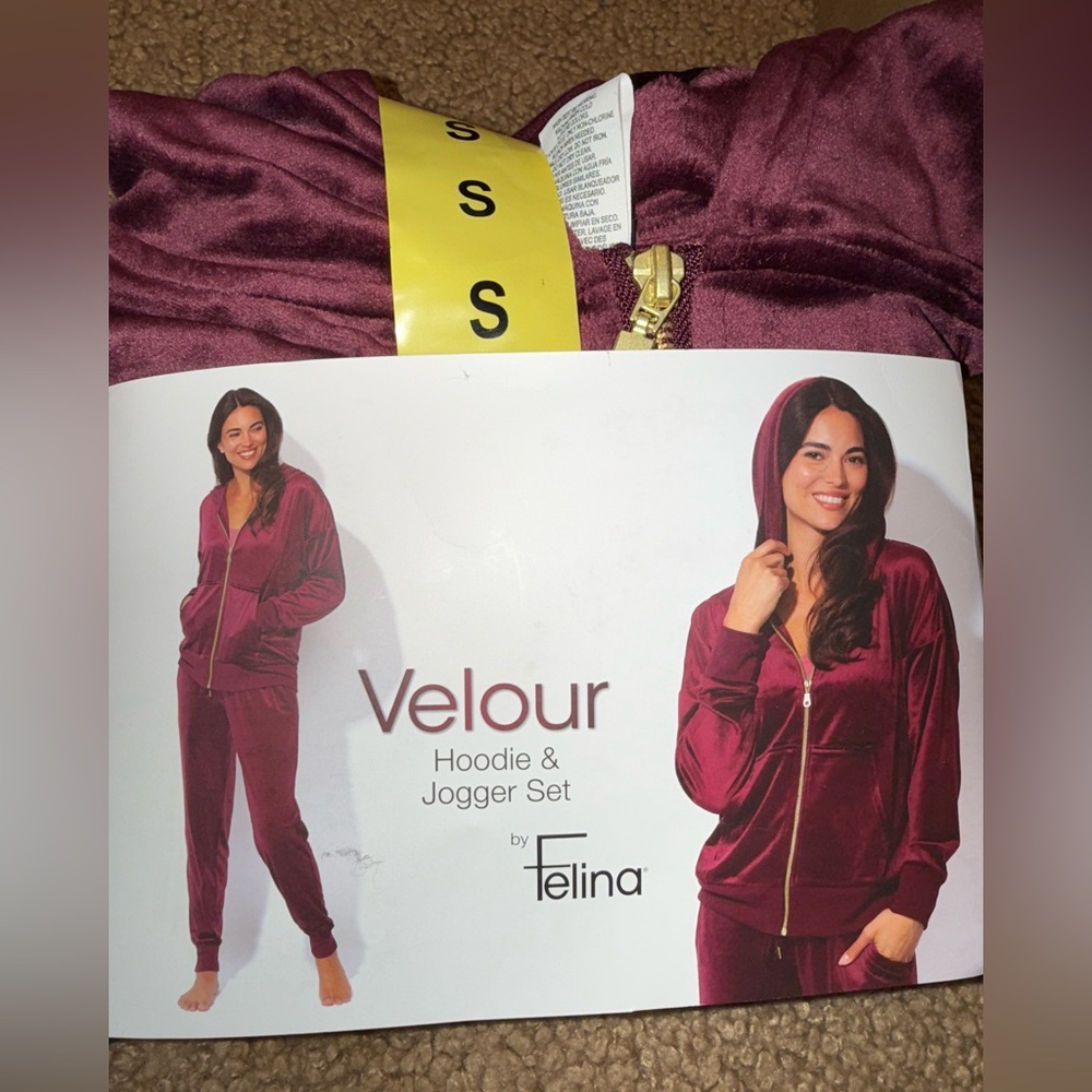 Felina Velour Hoodie & Jogger Set - Deep Red burgundy